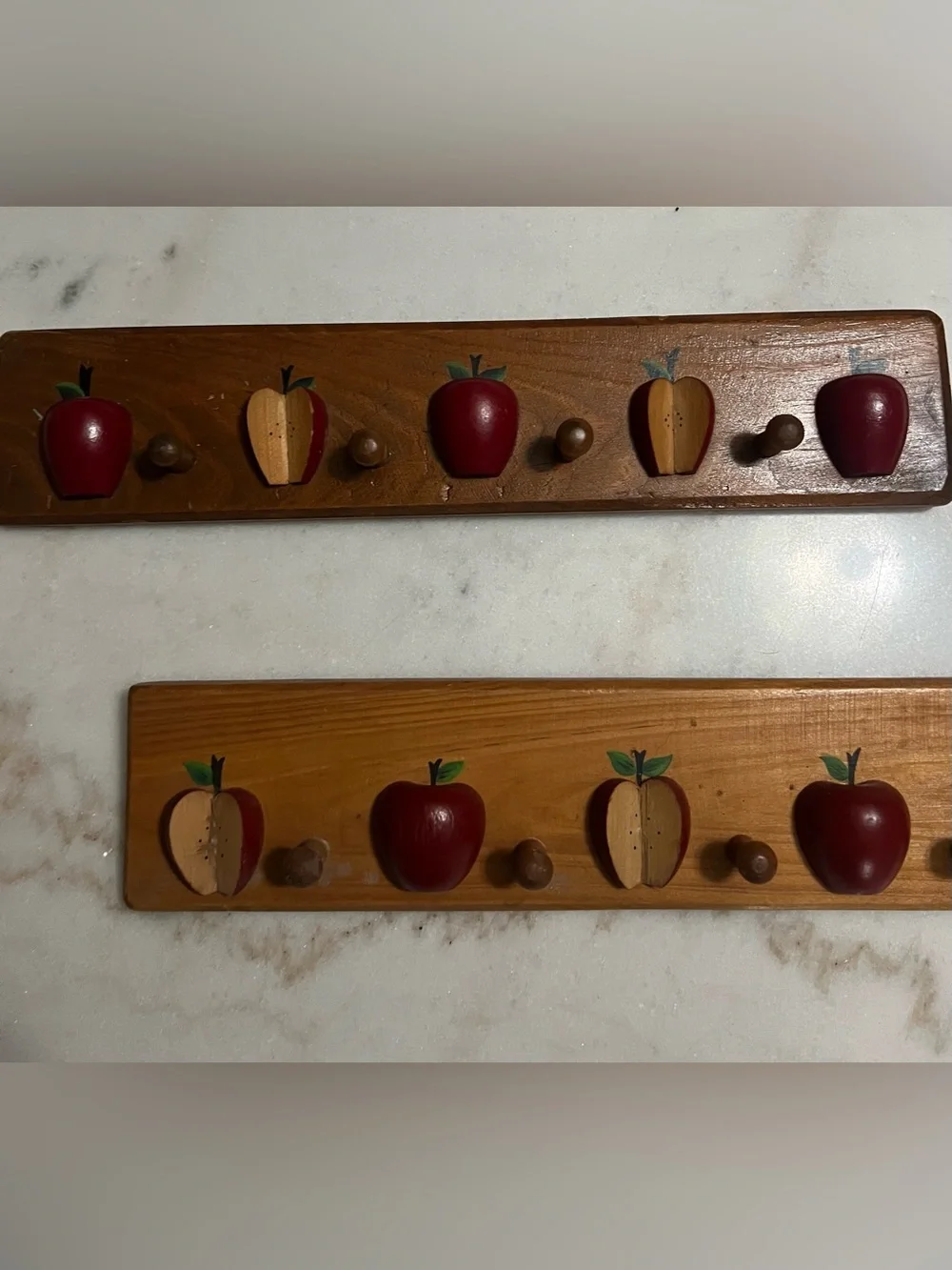 Wooden Apple Wall Hooks - Red and Natural
